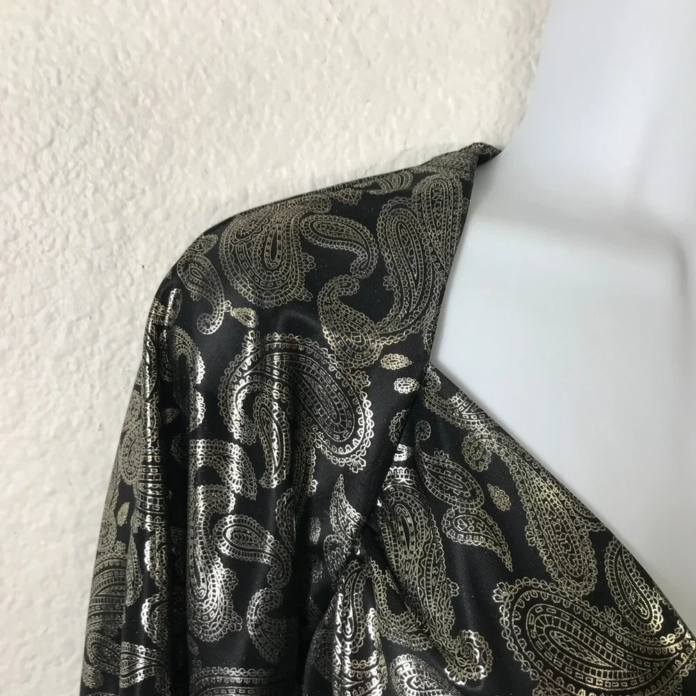 Vintage 80s Homemade Silver Lame Dress XS Paisley Lame Long Sleeve Semi Sheer‎